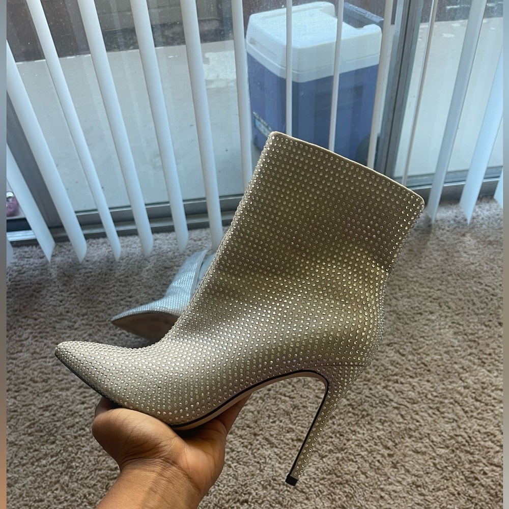 Shoe Dazzle Silver Studded Heeled Boots